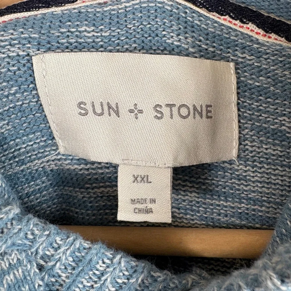 Sun + Stone Mens XXL Blue‎ Ombre Stripe Colorblock Hoodie Sweater Streetwear - Picture 2 of 5